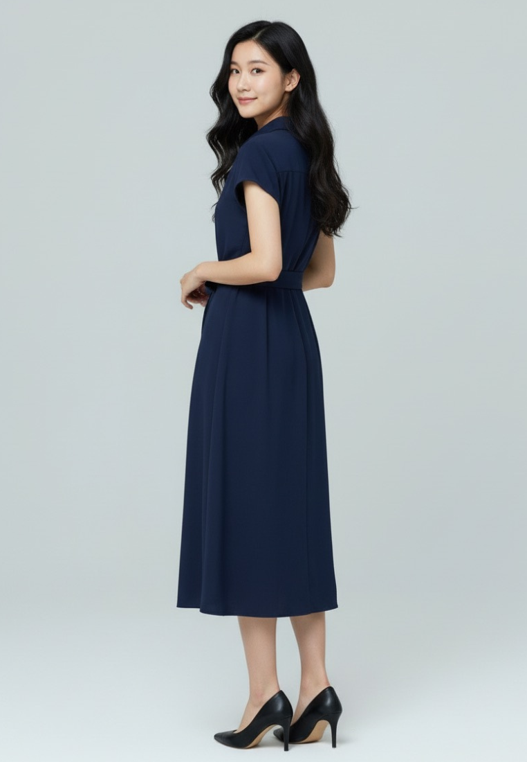 Dewi Collar Button Down Dress(Navy)