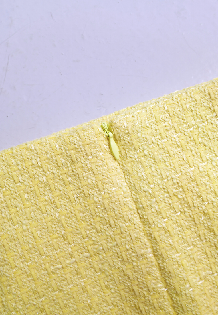 Lucienne Decorative Flap Tweed Mini Skirt (Yellow)