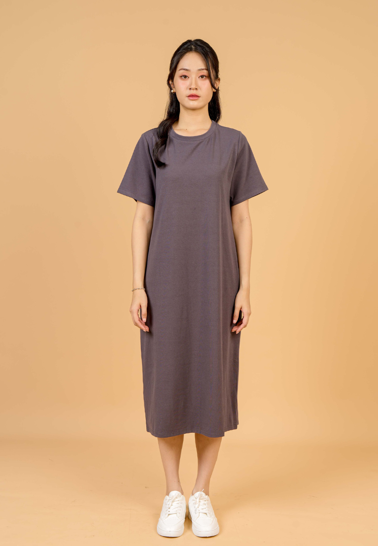 Aura Round Neck T-shirt Dress(Grey)