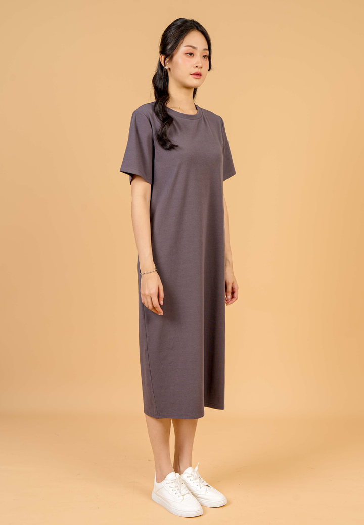 Aura Round Neck T-shirt Dress(Grey)
