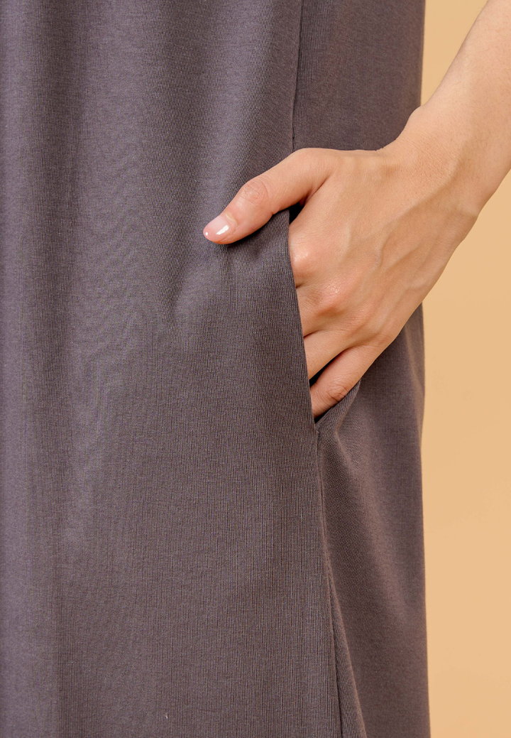 Aura Round Neck T-shirt Dress(Grey)