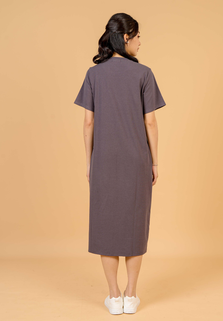 Aura Round Neck T-shirt Dress(Grey)