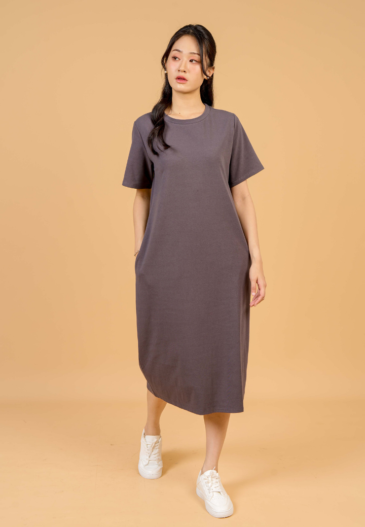 Aura Round Neck T-shirt Dress(Grey)