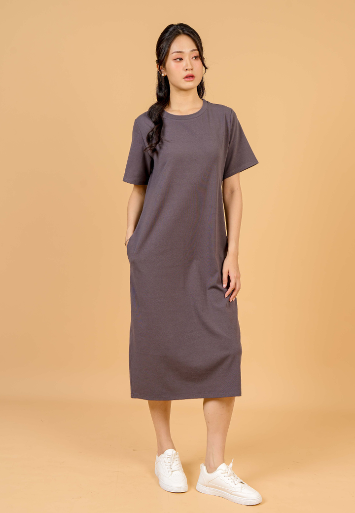 Aura Round Neck T-shirt Dress(Grey)