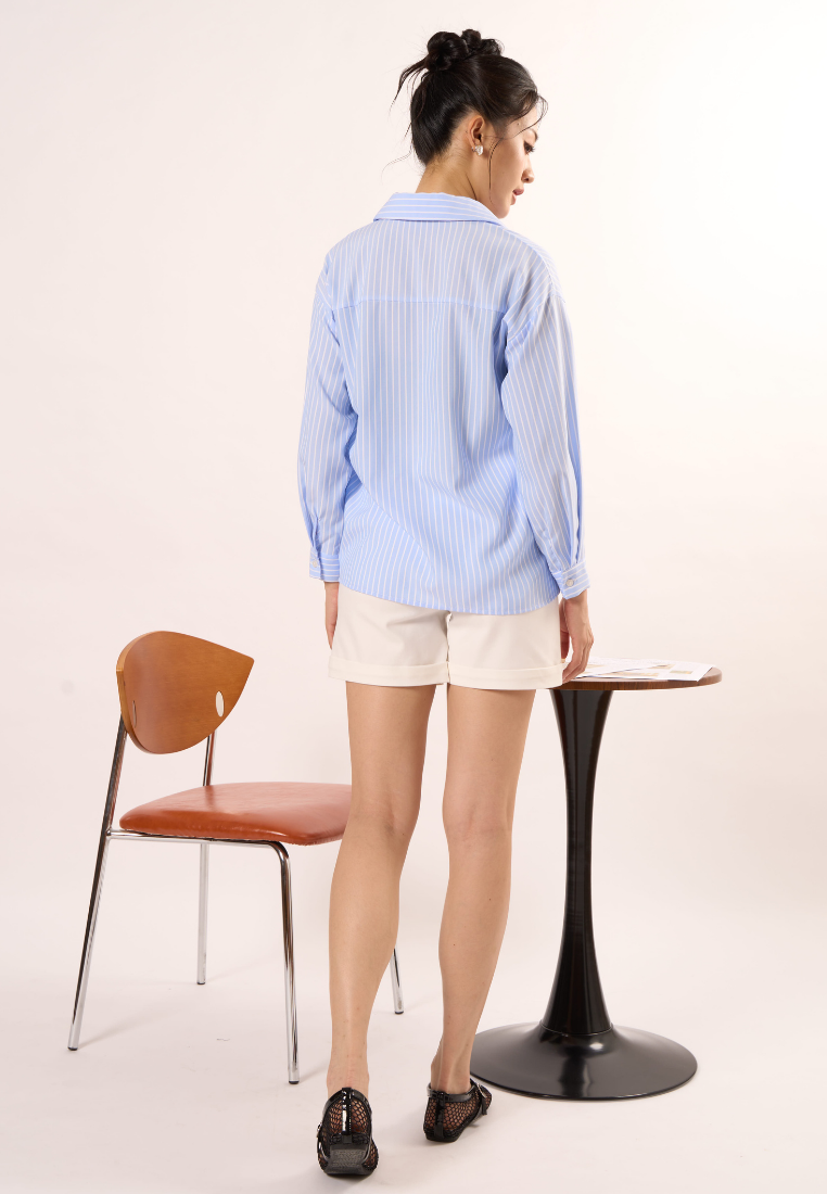 Victoria Striped Ribbon Shirt (Blue)