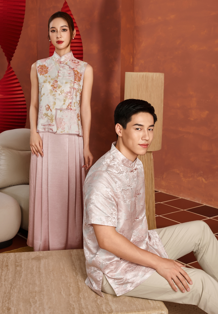 Yuan Fen Satin Pleated Skirt (Pink)