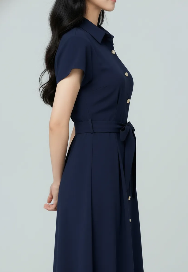 Dewi Collar Button Down Dress(Navy)