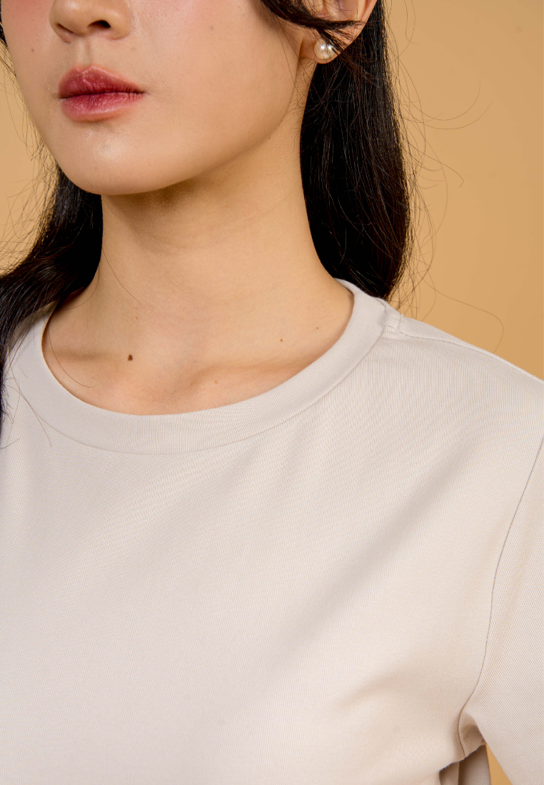 Aura Round Neck T-shirt Dress(Beige)