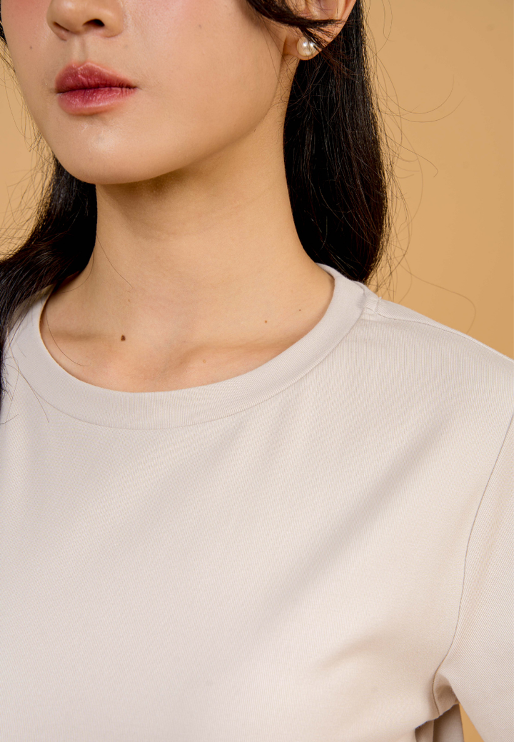 Aura Round Neck T-shirt Dress(Beige)