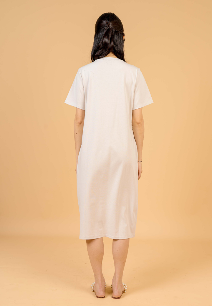 Aura Round Neck T-shirt Dress(Beige)