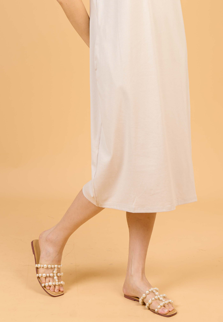 Aura Round Neck T-shirt Dress(Beige)