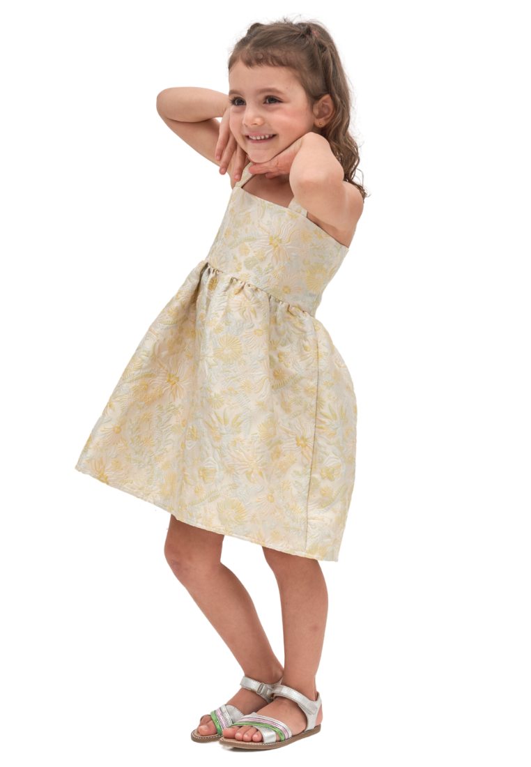 Little YueXi Fit and Flare Jacquard Dress (Yellow)