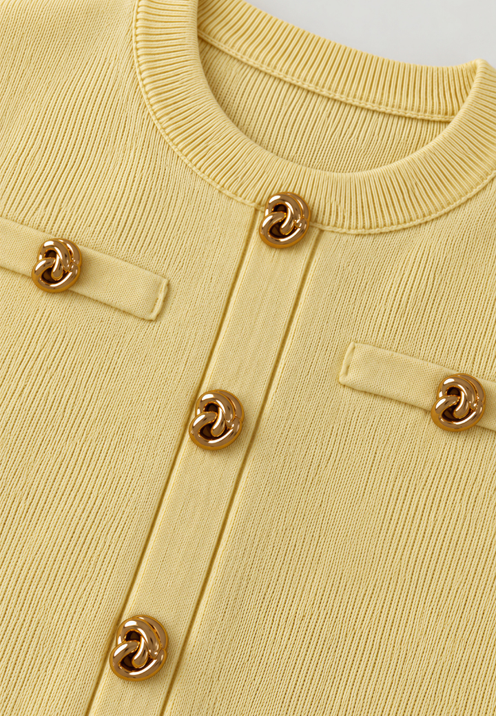 Jessie Knit Top With Gold Buttons (Yellow)