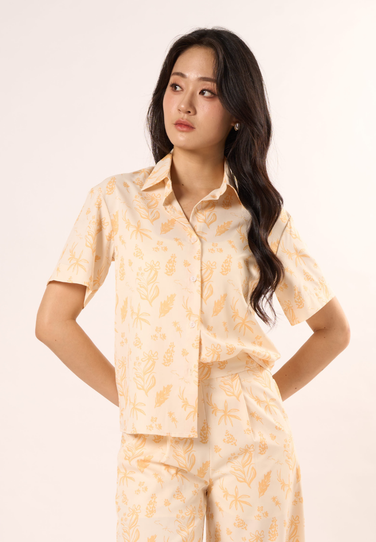 Nina Floral Print Shirt Top (Yellow)
