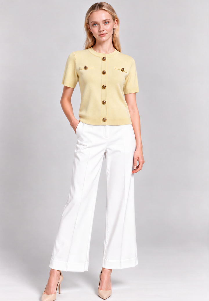 Jessie Knit Top With Gold Buttons (Yellow)