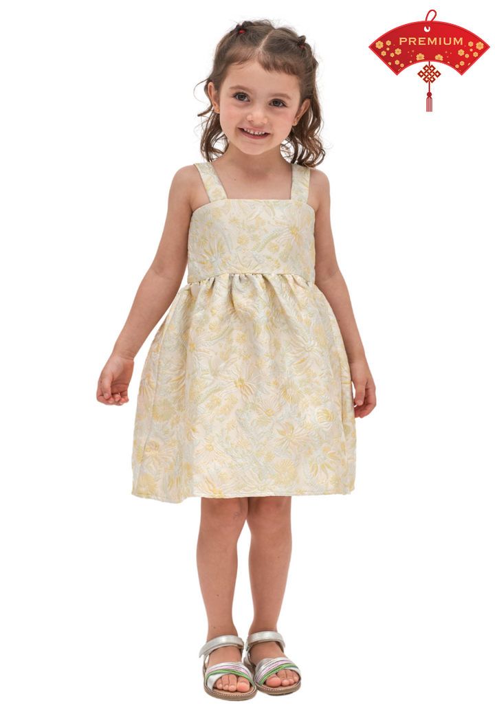 Little YueXi Fit and Flare Jacquard Dress (Yellow)