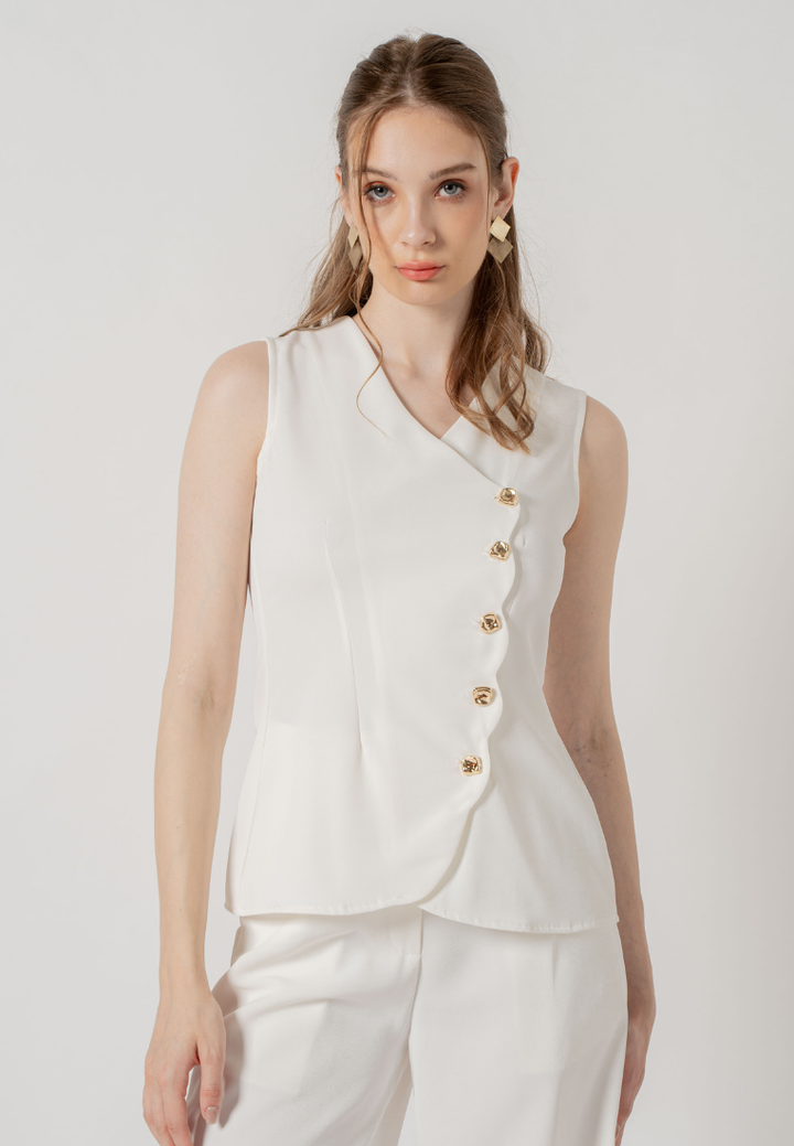 Akina Side Button-up Sleeveless Top (White)