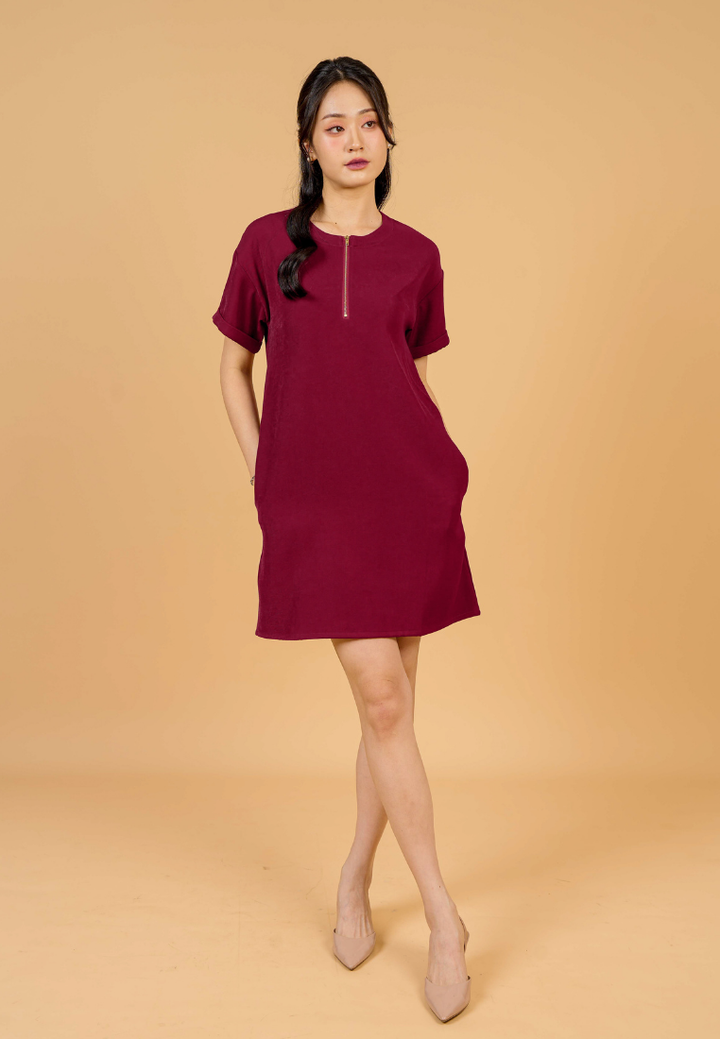Rylee A-Line With Gold Zipper Dress(Red)