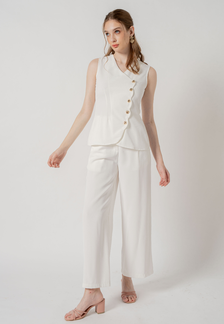 Akina Side Button-up Sleeveless Top (White)