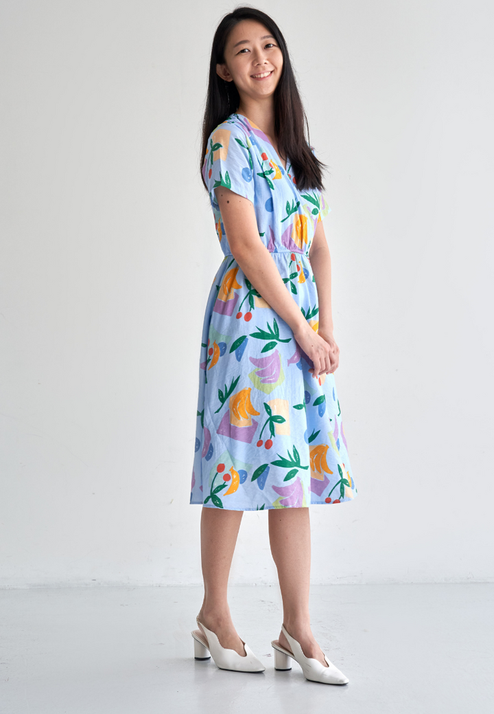 Nerine Fruit Art Prints Faux Wrap Dress