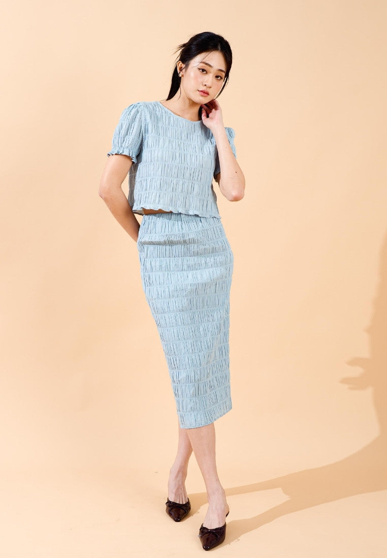 Aaric Straight Cut Textured Skirt (Blue)