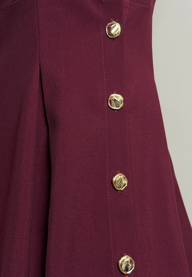 burgundy dress gold buttons Burgundy Taffeta Midi Dress self-portrait-US