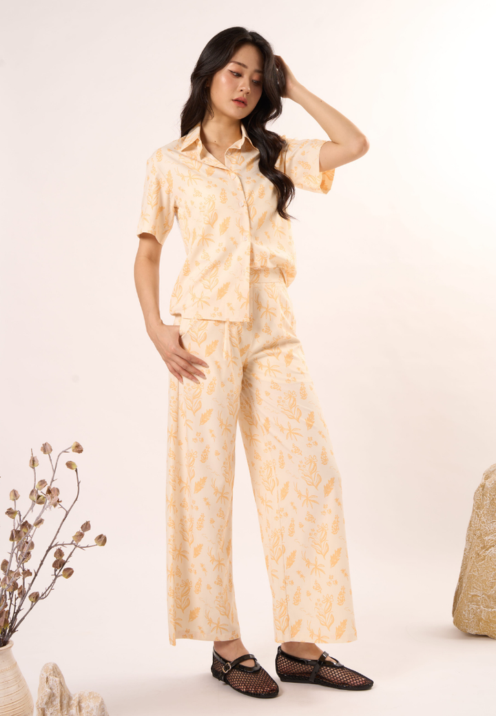Nola Floral Print Wide Leg Pants (Yellow)