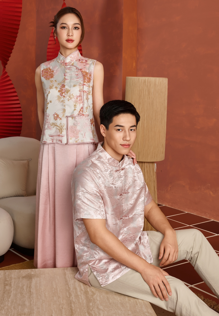 Yuan Man Spring Courtyard Embroidered Sequin Vest Top (Pink)