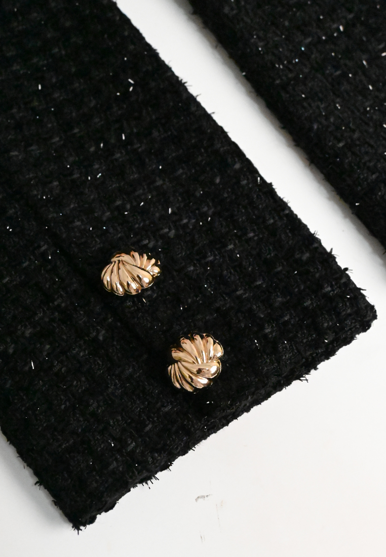 Amélie Pearl Trims with Gold Buttons Tweed Jacket (Black)