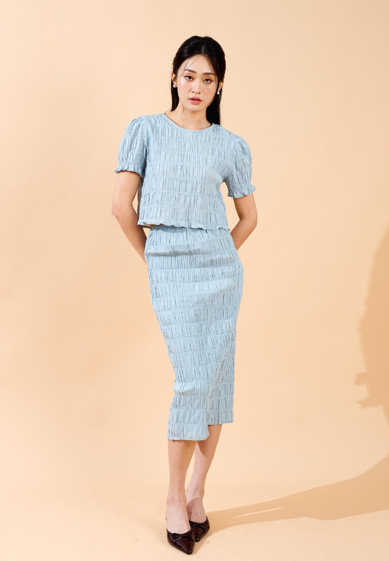 Aaric Straight Cut Textured Skirt (Blue)