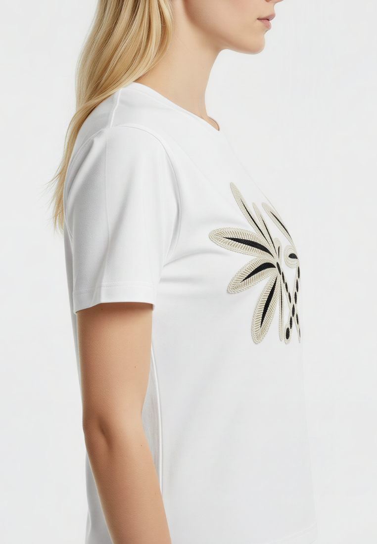 Livia Floral Applique Cotton T-Shirt (White)