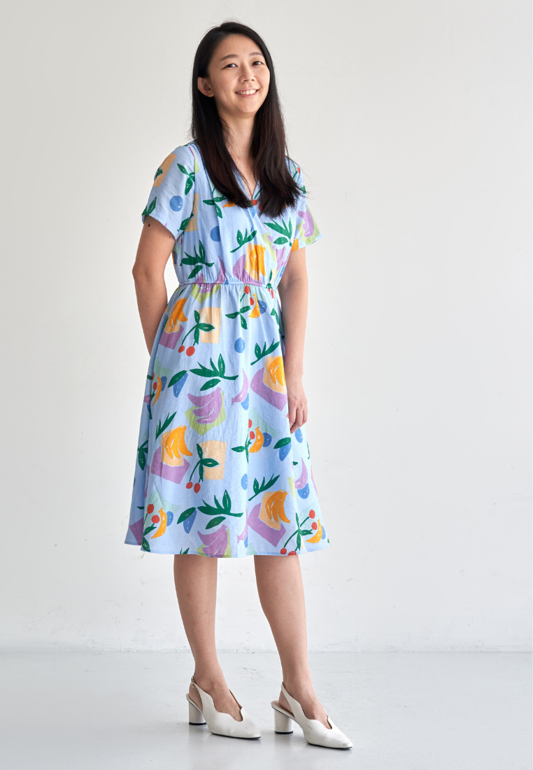 Nerine Fruit Art Prints Faux Wrap Dress