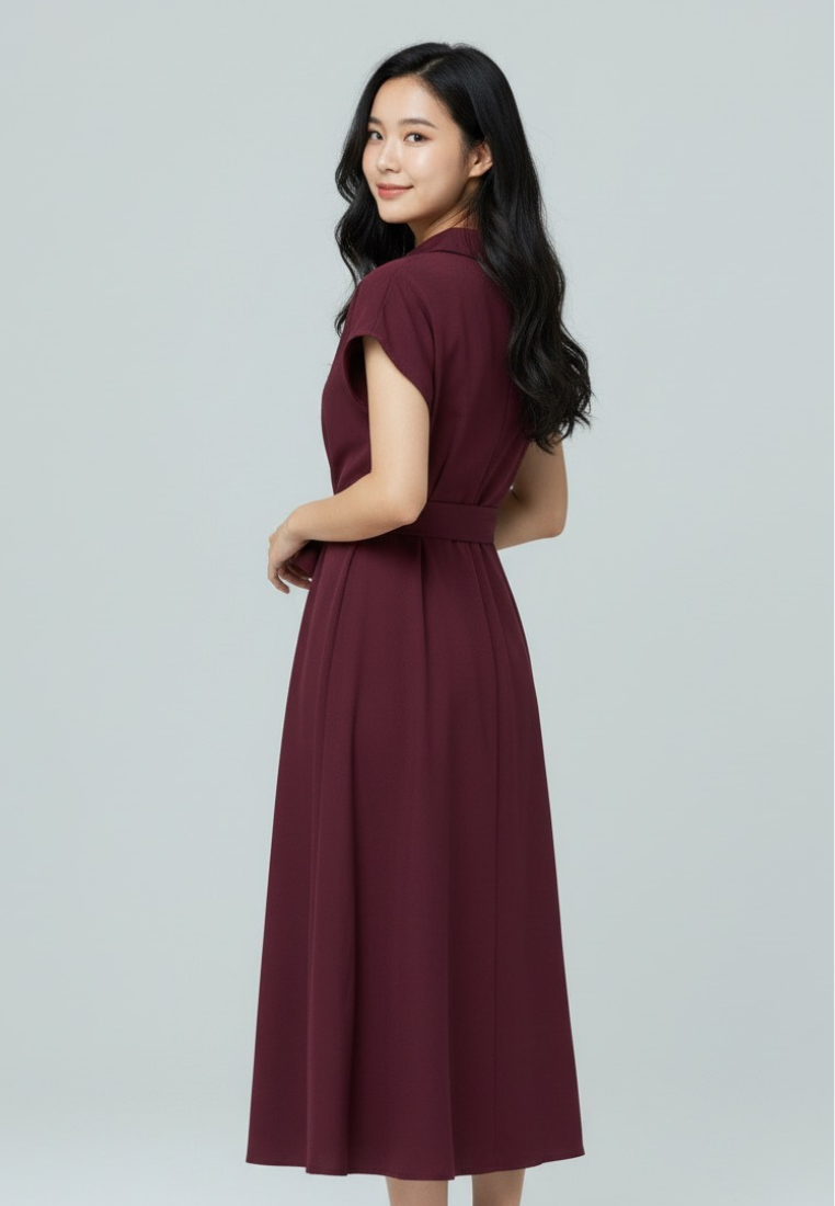 Dewi Collar Button Down Dress (Burgundy)