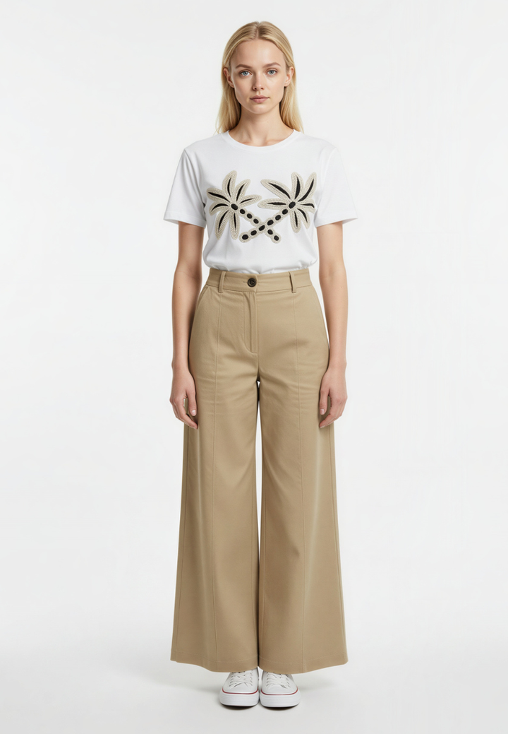 Livia Floral Applique Cotton T-Shirt (White)