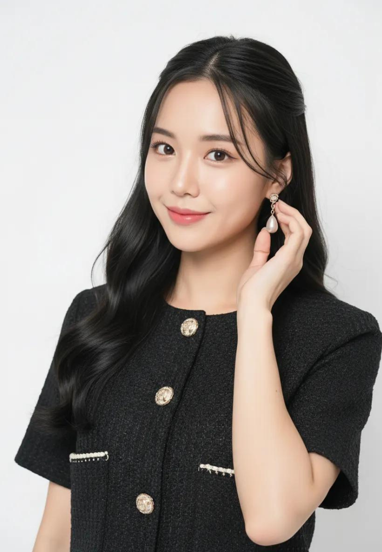 Élise Gold Button Short Sleeve Tweed Top (Black)