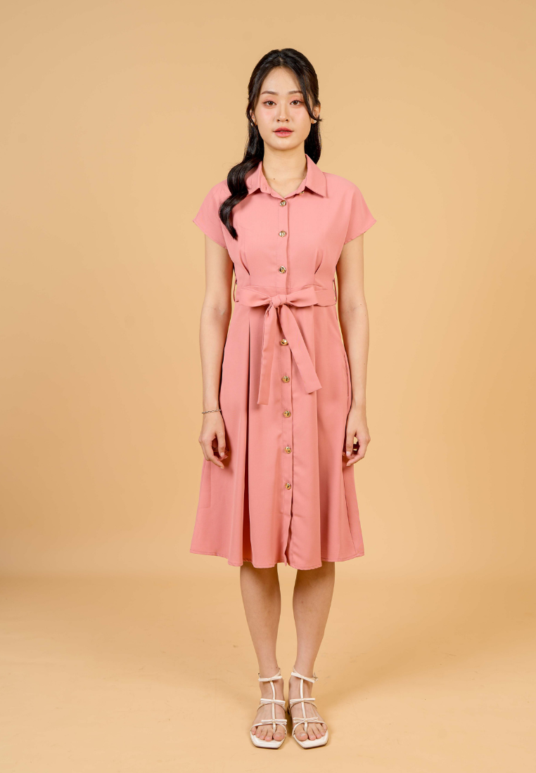 Dewi Collar Button Down Dress(Pink)