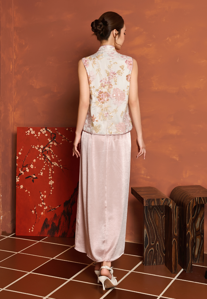 Yuan Man Spring Courtyard Embroidered Sequin Vest Top (Pink)