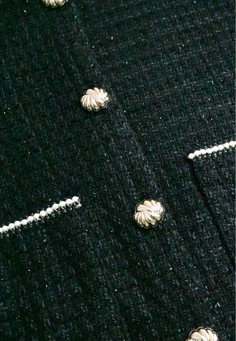 Élise Gold Button Short Sleeve Tweed Top (Black)