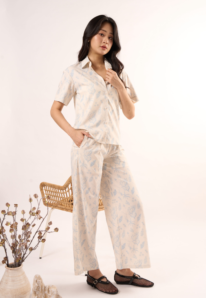 Nola Floral Print Wide Leg Pants (Blue)