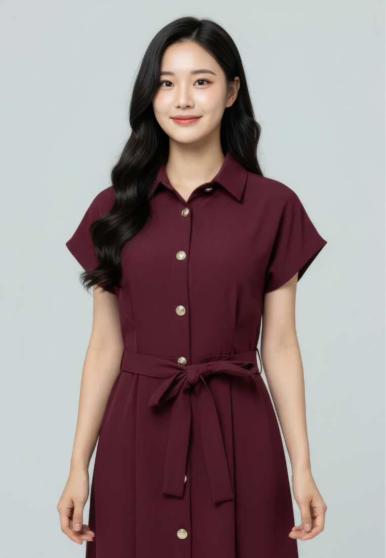 Dewi Collar Button Down Dress (Burgundy)