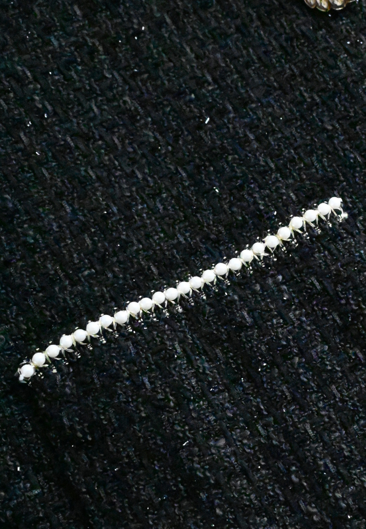 Élise Gold Button Short Sleeve Tweed Top (Black)