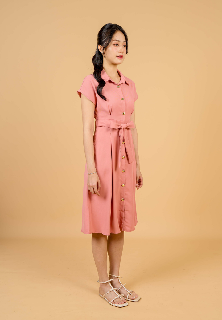 Dewi Collar Button Down Dress(Pink)