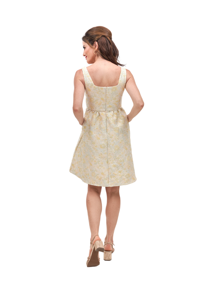 YueXi Fit and Flare Jacquard Dress (Yellow)