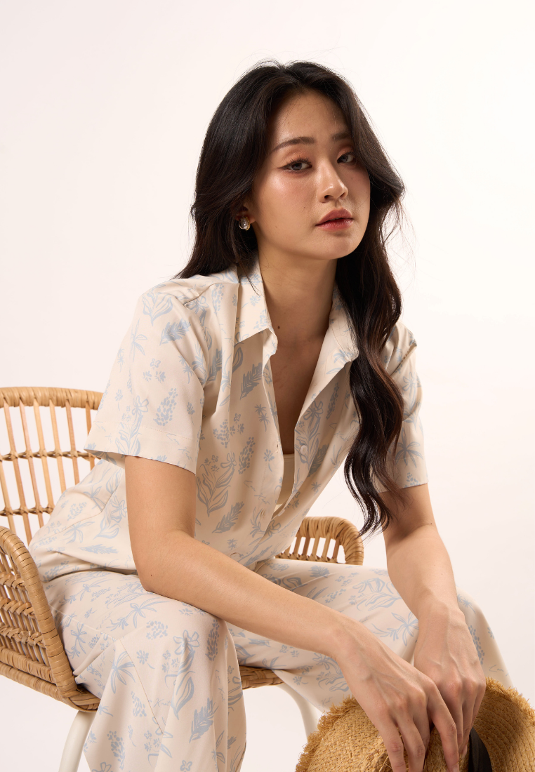 Nina Floral Print Shirt Top (Blue)