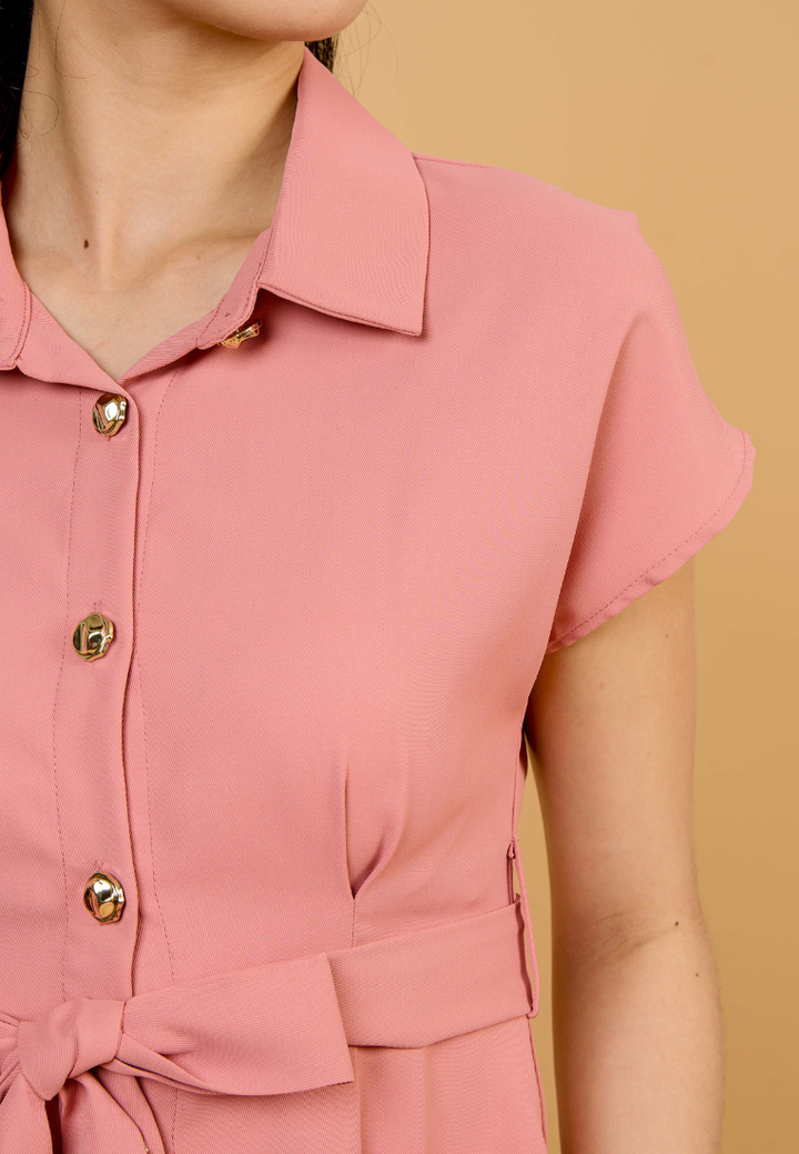 Dewi Collar Button Down Dress(Pink)