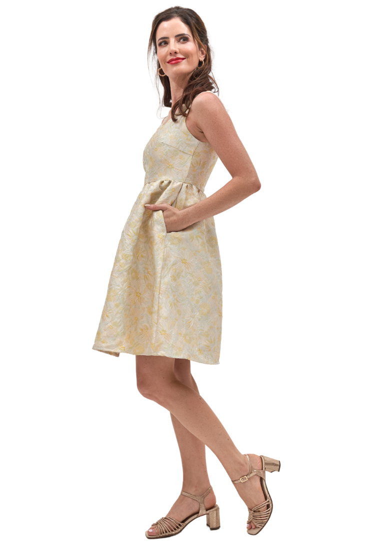 YueXi Fit and Flare Jacquard Dress (Yellow)