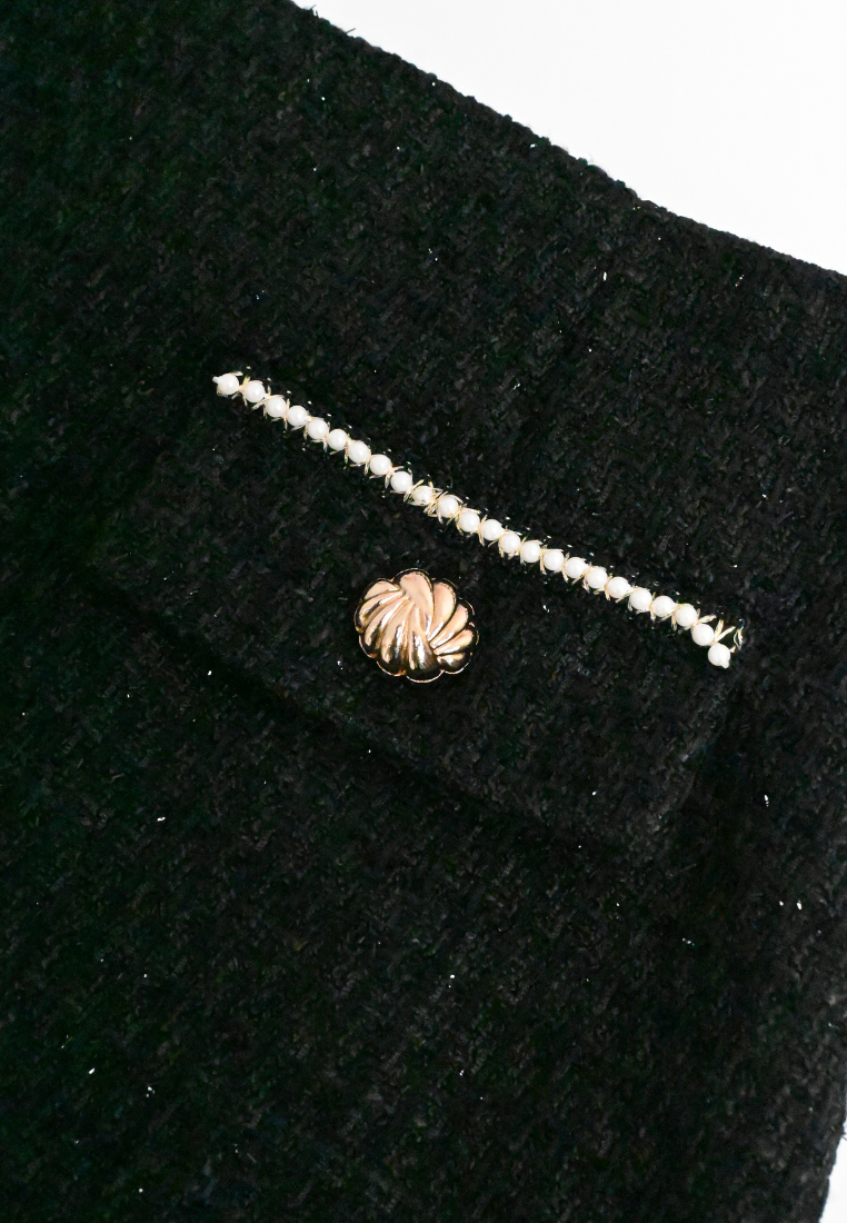 Lucienne Decorative Flap Tweed Mini Skirt (Black)