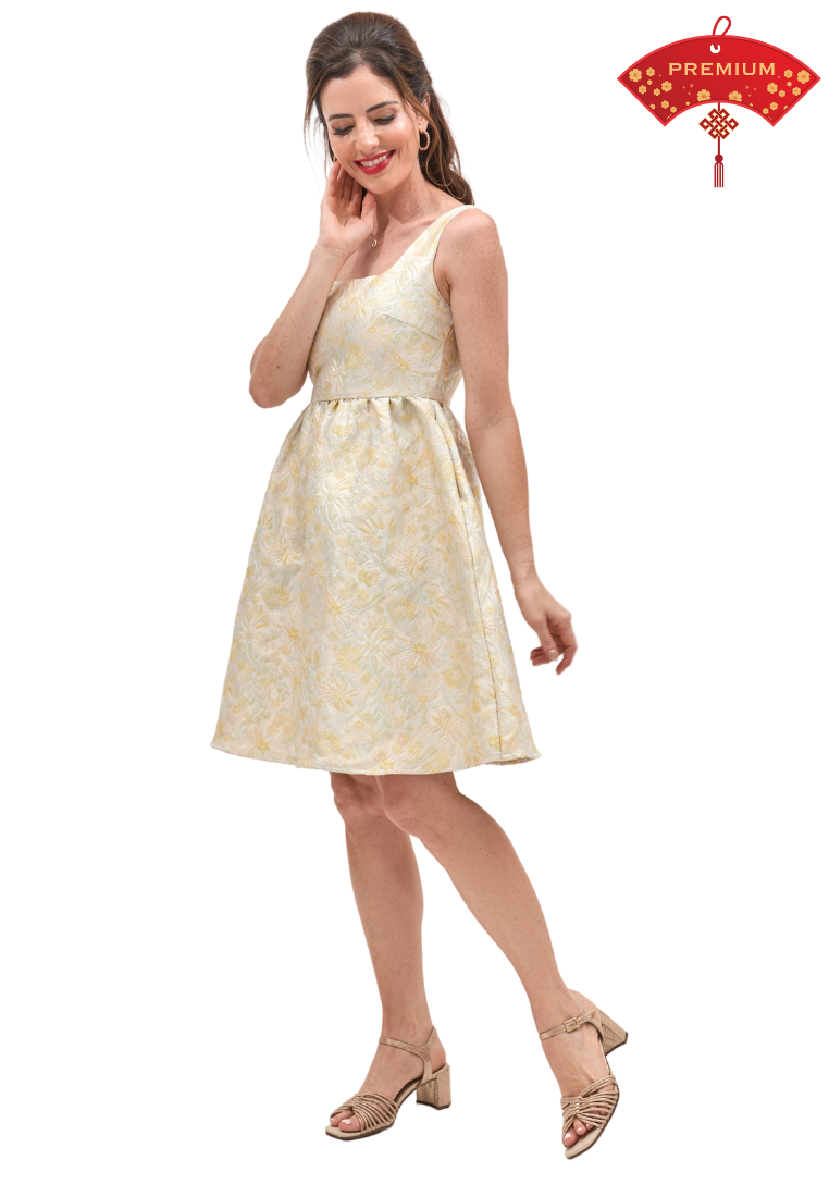 YueXi Fit and Flare Jacquard Dress (Yellow)