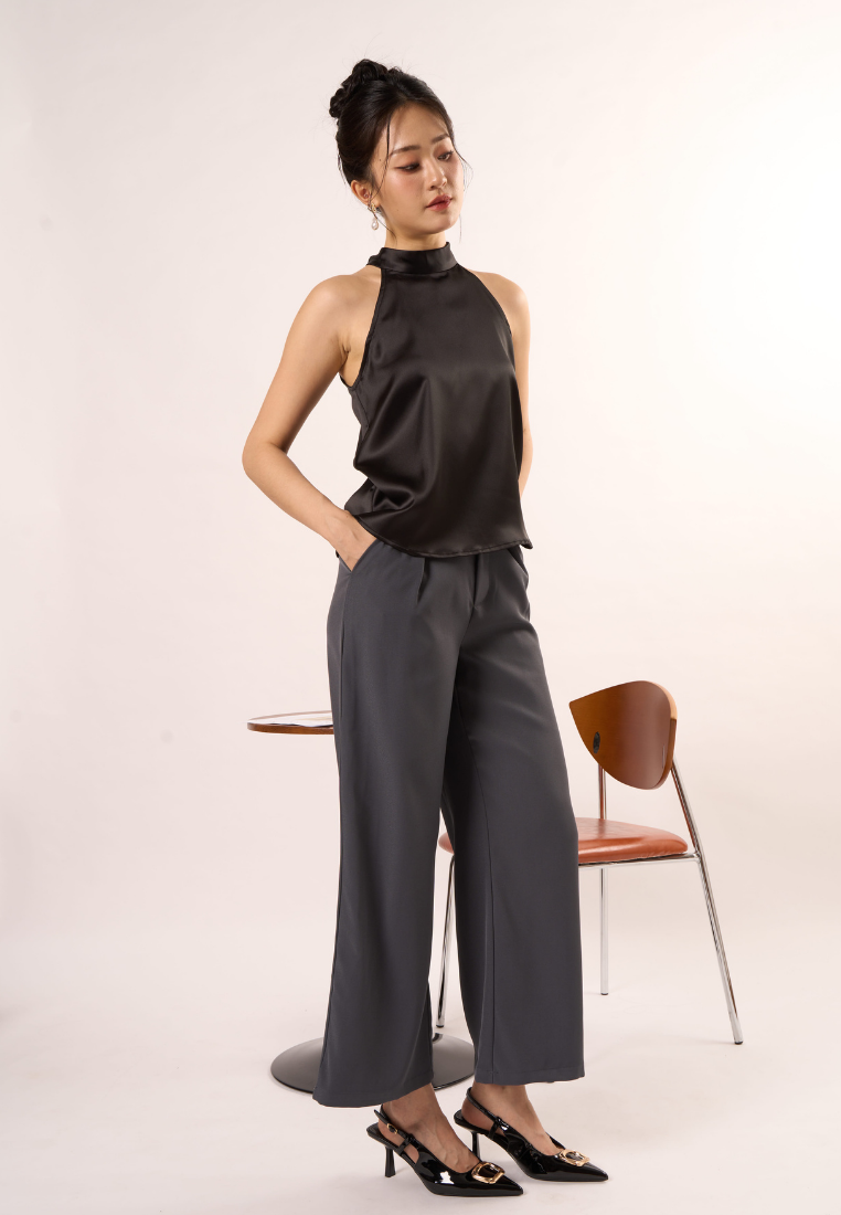 Elodie Halter-Neck With Self Tie Ribbon Top (Black)