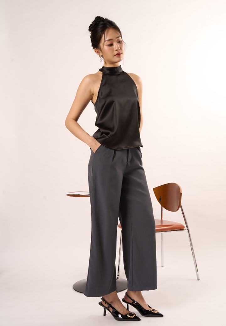 Elodie Halter-Neck With Self Tie Ribbon Top (Black)
